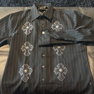 Men's Fender by Davinci Black Embroidered Dress Shirt